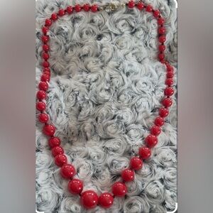 Vintage Red 12” Faux Pearl style necklace